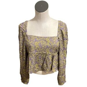 Abound blouse crop top purple lime green Rosy rose floral NWT shirt Sz M